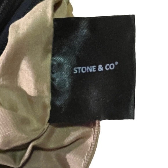 Stone & Co Tumbled Leather Beige & Navy Blue Small Double Zip Shoulder Bag Purse - Picture 9 of 14